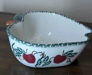 Vintage Chaparral Art Pottery USA Apple Shaped Bowl Dish 8" x 9" Hand Painted